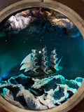 Stormy Sea and Ship Automata Diorama Shadow Box with Audio Effects