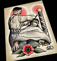 Barber in Suspenders Tattoo Art Print