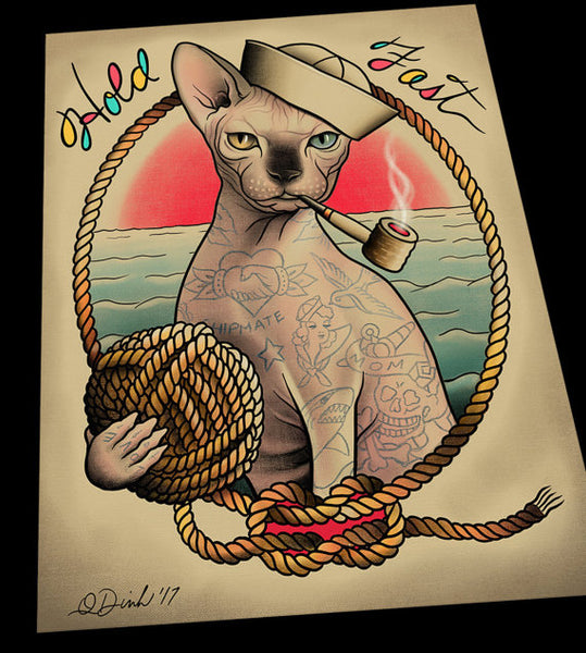 Tatty Catty Sphynx Hairless Cat Tattoo Flash Art Print