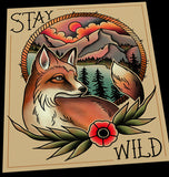Stay Wild Fox Tattoo Flash Art Print