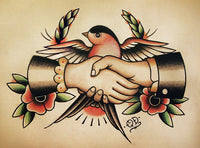 Swallow Handshake Traditional Tattoo Flash