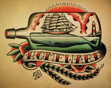 Ship and Whale in a Bottle Nautical Tattoo Flash