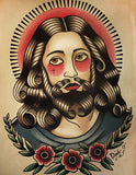 Jesus Color Tattoo Flash Art Print