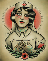 Nurse Flapper Traditional Tattoo Flash