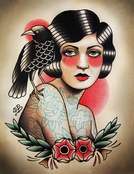 Flapper and Raven Tattoo Art Print