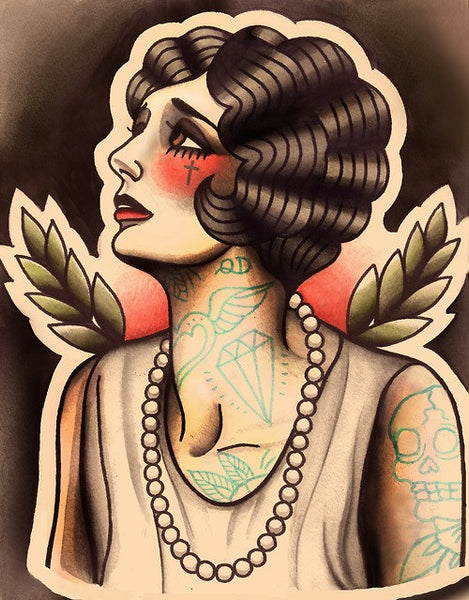 Melancholic Flapper Tattoo Art Print