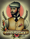Barberhood Barber Barbering Tattoo Flash Art Print