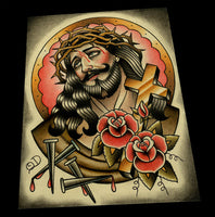 Classic Jesus Color Tattoo Flash Art Print