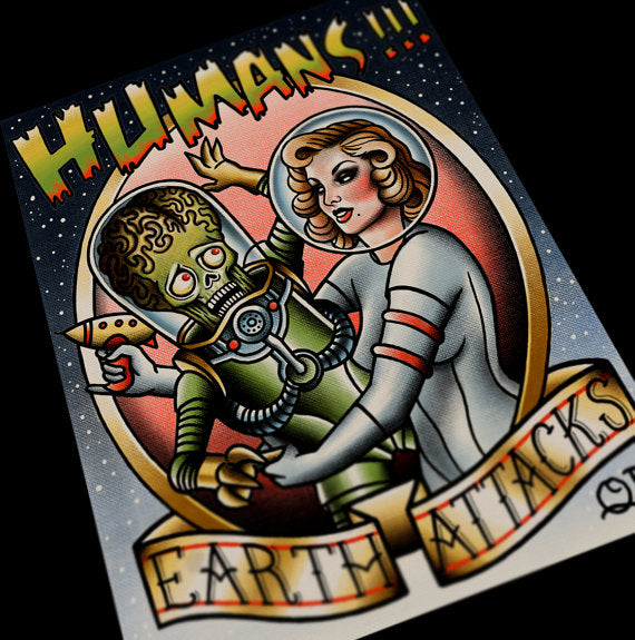 Human Attacks Tattoo Flash Art Print