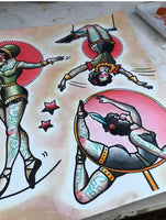 Circus babes Tattoo Flash Art Print