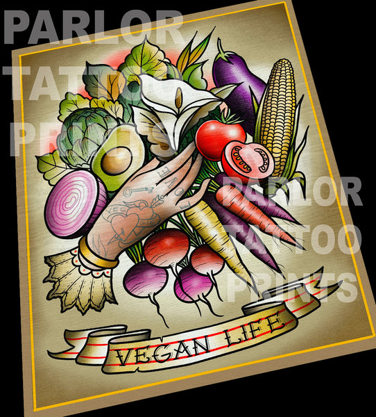 Vegan Life Tattoo Flash Art Print